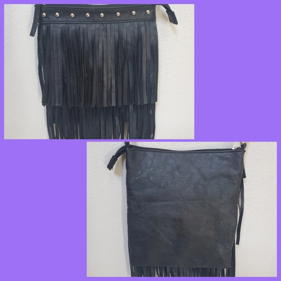 Bongo black fringe crossbody bag purse with stud detail and an adjustable strap - Picture 3 of 16